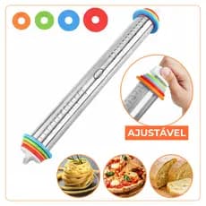Rolo de Massa Inox Ajustável com Medidas Profissional para Confeitaria, Pizza, Pão e Cozinha