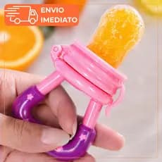 Chupeta Mordedor Rosa Alimentadora Bebê de Silicone Porta Fruta Legume Iogurte Higiênica