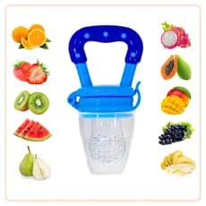 Chupeta Mordedor Azul Alimentadora Bebê de Silicone Porta Fruta Legume Iogurte Introdução Alimentar