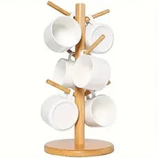 Suporte Organizador Porta Xicara Caneca Copo Bambu para Cozinha Cantinho do Café Chá Decoração