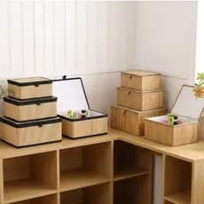 Cestos Organizadores de Bambu com Tampa Decorativo Multiuso para Banheiro Quarto e Cozinha