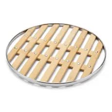 Descanso de Panela Premium em Bambu e Aço Inox - Suporte de Panela Redondo de 26cm
