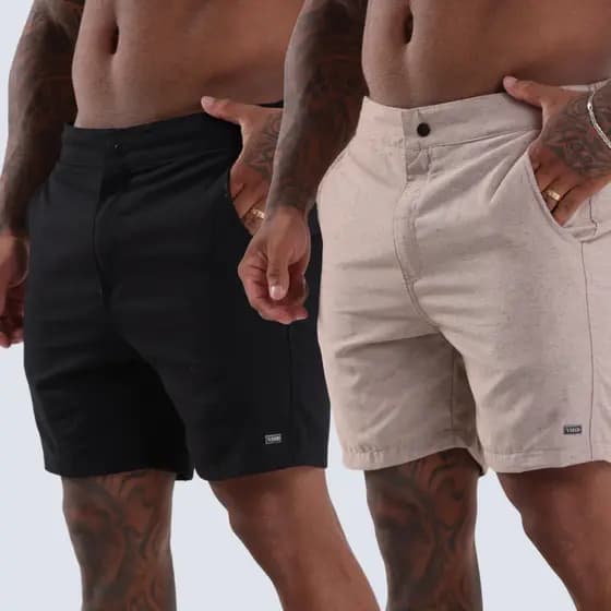 Kit 2 Bermudas Linho Masculino Cores Variadas Short Social Mauricinho Tecido Confortável