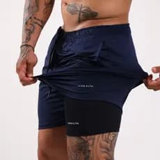Short Masculino Duplo 2 Em 1 Para Academia Esportivo Corrida Treino Dry Fit Compressão
