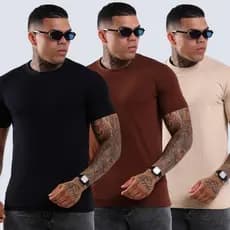 Kit 3 Camisa Masculina Básica Cotton Premium Algodão Slim Lisa Moderna Casual Confortável