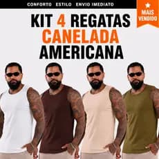 Kit C/2 C/3 C/4 Regata Masculina Premium Canelada Slim Algodão Elastano Qualidade Superior e Malha Encorpada Toque Macio