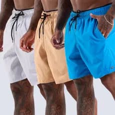 Kit 3 Bermuda Masculina Short Tactel Premium Secagem Rápida Cós Elástico Cordão Ajustável Praia Verão