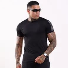 Camisa Masculina DryFit Elastano Básica Lista Na Manga Camiseta Treino Academia Fitness Respirável