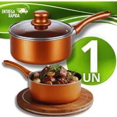 Combo Panela Caçarola 18cm Cor Cobre Papeiro Cozinha Antiaderente Reforçada Tampa Vidro Temperado
