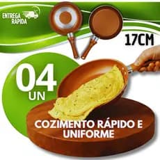 4 Frigideiras Antiaderente Cor Cobre 17cm Revestimento Cerâmico Premium Cabo Antitérmico Cozinha Não Gruda Sem Oléo