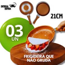 Jogo 3 Frigideiras Cor Cobre 21cm Revestimento Cerâmico Premium Cabo Antitérmico Frigideira Não  Gruda