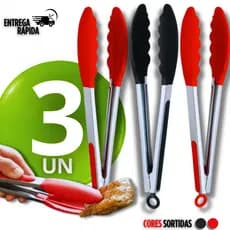 Jogo 03 Pegador De Silicone e Inox Para Carne Churrasco Salada Pão Salgados Lanchonete Cozinha Pegadores