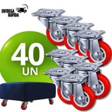 Jogo 40 Rodízio 1.1/2 Com Placa Giratória Rodinha Para Móveis Bancada Rodisio Duravel