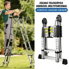 Escada Telescópica Articulada Multifuncional 2.5+2.5M/2.8+2.8M De Aço Inoxidável Escada De Pessoa Dobrável