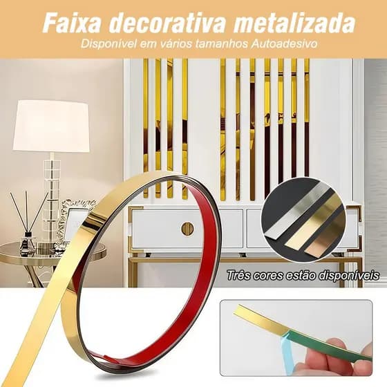 Fita Metalizada Para Decoracao Largura 8mm/10mm/15mm/20mm/27mm com 10/5 Metros com Autocolante