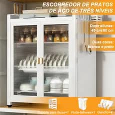 Armário De Cozinha Escorredor De Louças Pratos Talheres Organizador 3 Andares Aço Prateleira De Louças Preto Branco