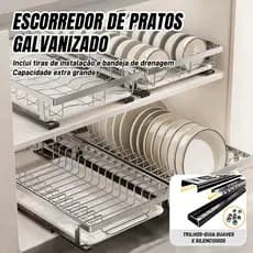Escorredor de Pratos Deslizante com Bandeja Organizador de Armário Antiferrugem para Cozinha