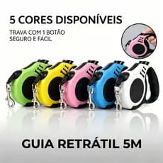 Coleira Guia Retrátil 5 Metros Pets Cachorro Cães Gatos Resistente Com Trava