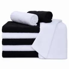 Kit Toalha de Rosto Salão Branca e Preta 40x65cm Profissional Macia Absorvente Barbearia