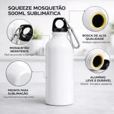 Kit 10 Garrafas Squeeze 500ml Branca Sublimática Alumínio Com Mosquetão