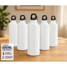 Kit Garrafas para Sublimação Branca com Mosquetão  Alumínio 600ml 10 und