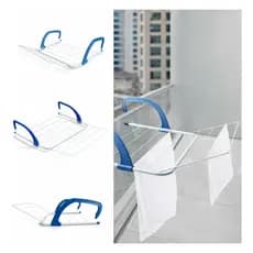 Varal Portátil de Janela Dobrável em Aço Branco e Azul com Aba