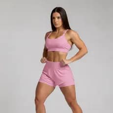 conjunto fitnes de academia com short duplo com compressão