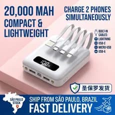 Carregador portátil de 2.000mAh, equipado com 4 cabos de carregamento rápido LED Digital Power Bank