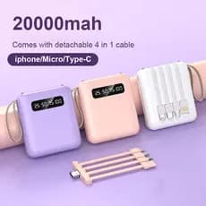 Carregador portátil de 20.000mAh, equipado com 4 cabos de carregamento rápido LED Digital Power Bank