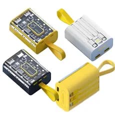 Carregador De Banco De Potência Transparente Portátil De 20.000mah Com Cabo De Carregamento Integrado A5