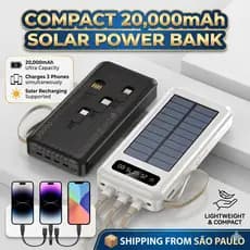 Carregador Portátil Power Bank Solar 20.000mah Com cabos 5 Em1 LED lanterna