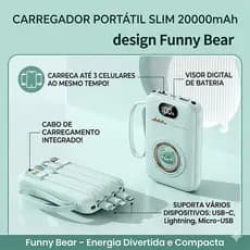 Mini Banco De Potência De Carregamento Rápido , 3 Cabos , Display Digital , Bateria Externa Portátil , Envio De São Paul