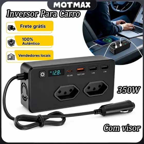Conversor Inversor 350W 12V A 110V Com Tomada De Parede 4 Portas USB 5V 1.2A
