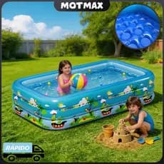 Piscina Infantil Retangular Inflável Com 3 Anéis , 300 Litros , 150cm x 100cm x 52cm - Envio Rápido