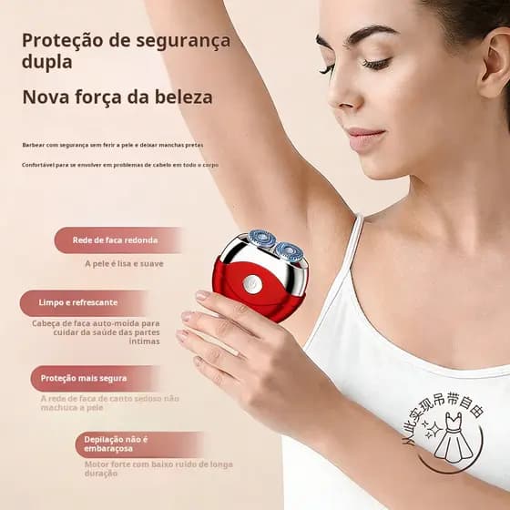 Depilador elétrico portátil, IPX6 à prova d'água, úmido e seco de dupla utilização，Sem Fio USB