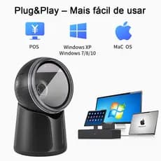 Leitor de Código de Barras 1D 2D Scanner QR Code de Mesa USB com Fio Plug Play para Caixa POS Loja e Armazém