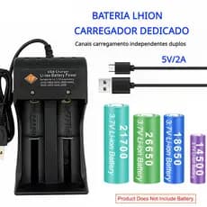 Carregador de bateria de lítio com Slot duplo Usb 18650/14500 múltiplo compatível