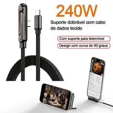 Cabo Para Jogos BlueWow 240W Tipo C 2 Em 1 Com Suporte Dobrável 1,5 cabo de carregamento extra longo