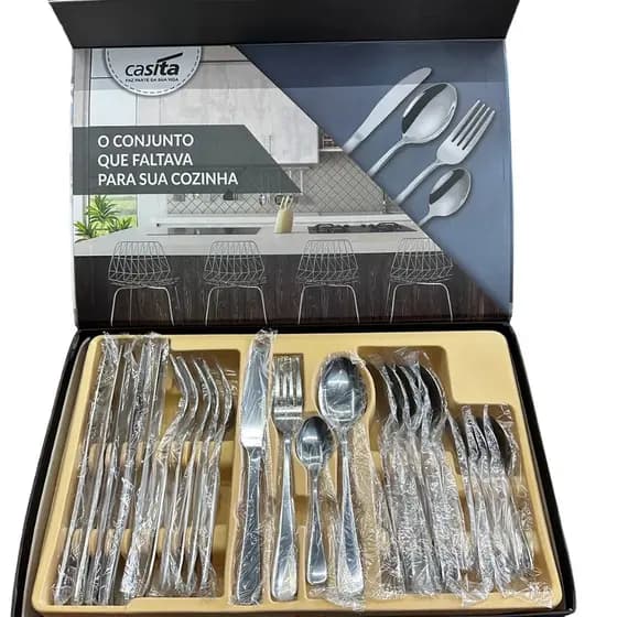 Faqueiro 24s Aço Inoxidável Na Caixa P/Presente Cor Prata