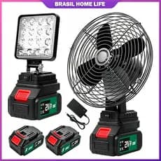 Ventilador de Mesa 8'' 21V Portátil + Lanterna LED 4'' Recarregável