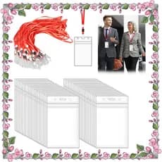 50 Peça porta-cartão de identificação Verticais, e 50 Pçs Cordões Vermelho, porta-crachá de identificação à prova d'água