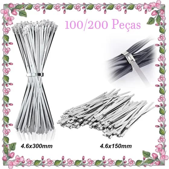 100/200 peças Abraçadeiras de Metal Zip, 304 Abraçadeiras de Cabo de Aço Inoxidável, Abraçadeiras de Metal Zip