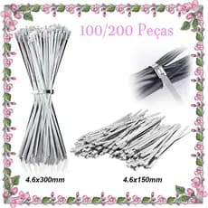 100/200 peças Abraçadeiras de Metal Zip, 304 Abraçadeiras de Cabo de Aço Inoxidável, Abraçadeiras de Metal Zip