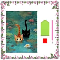 30 x 40 cm, Pintura com diamantes quadrados 5D, Conjunto de arte com diamantes Gato na Água, artesanato DIY