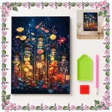 30 x 40 cm, Pintura com diamantes quadrados 5D, Conjunto de arte com diamantes Flores em garrafa, artesanato DIY