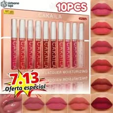 Conjunto de 10 batons líquidos matte, longa duração de 24 horas, à prova d'água, não transfere e é à prova de copos -UR