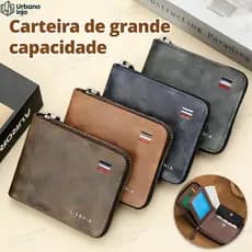 Carteira Masculina Moderna Com Zíper Multifuncional Com Porta Moedas Cartão e Bolso Interno de Zíper Nova-UR