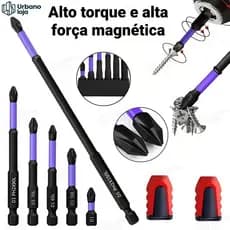Kit 6 Bits Cruzado Magnéticos PH2 de Impacto Anti Derrapante Encaixe Preciso Anti choque Philips +Folha magnética -UR
