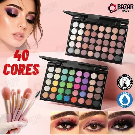 Paleta de Sombras com 40 Cores - Acabamento Matte e Shimmer, Alta Pigmentação, Efeito Esfumado e Longa Duração.