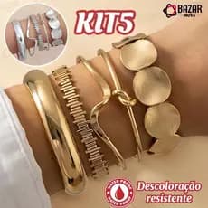 Kit 5 Pulseiras Femininas Ajustáveis Estilo Praia Boho Chic Dourado/Prata Conjunto Elegante Moda Verão